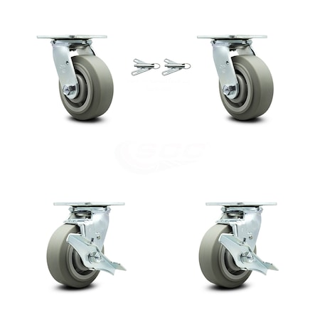 Service Caster 5 Inch Thermoplastic Rubber Caster Set with Ball Bearings 2 Swivel Lock 2 Brake SCC-30CS520-TPRBF-BSL-2-TLB-2